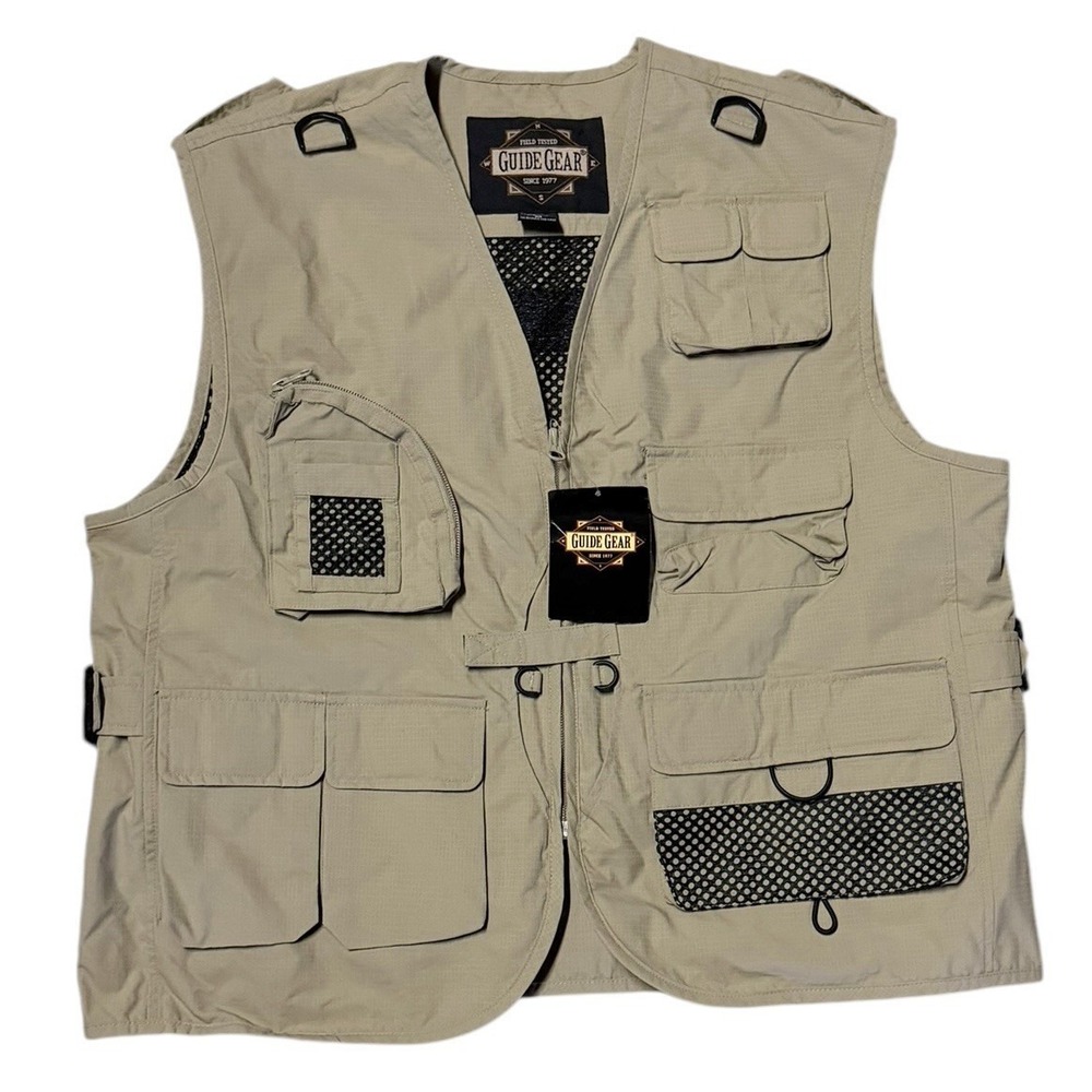 Guide Gear Men's Fishing Hunting Shooting Vest Tan Medium Multi Pocket Outdoor‎